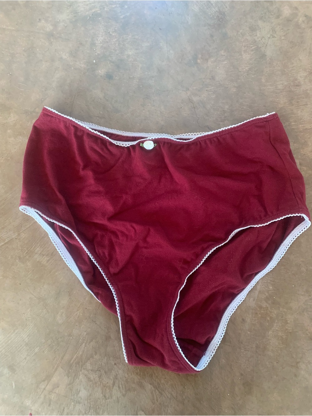 High-Waist Cotton Briefs in Burgundy with White Trim